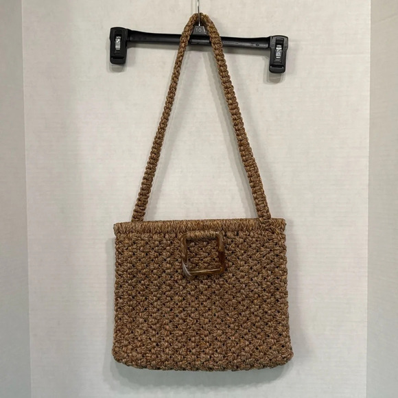 None Handbags - Vintage 70s Brown Woven Shoulder Bag #Macrame